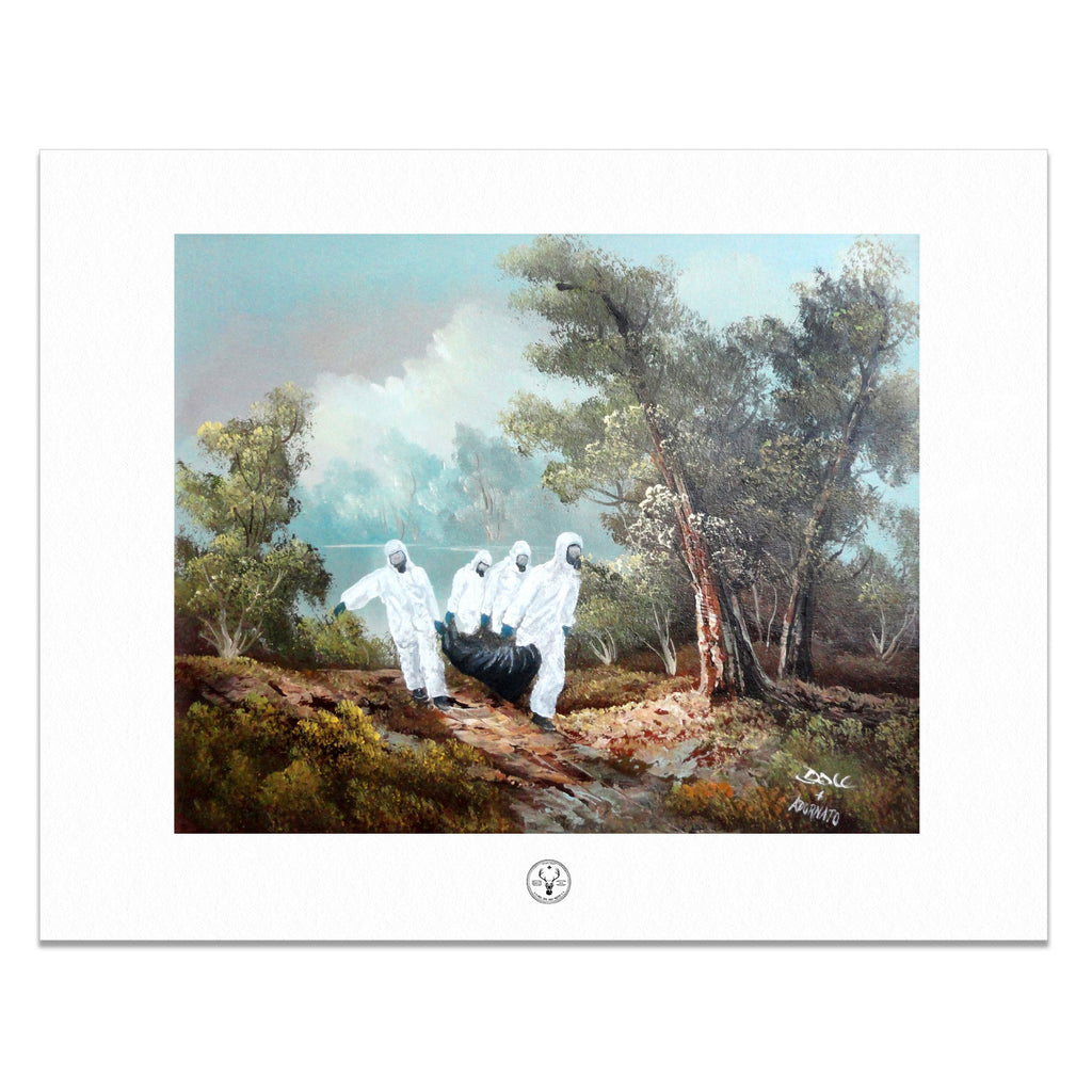 Fine Art Print: A hazmat crew removes a body, downstream from the accident (2 Sizes)